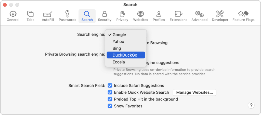 Safari Mac search engine
