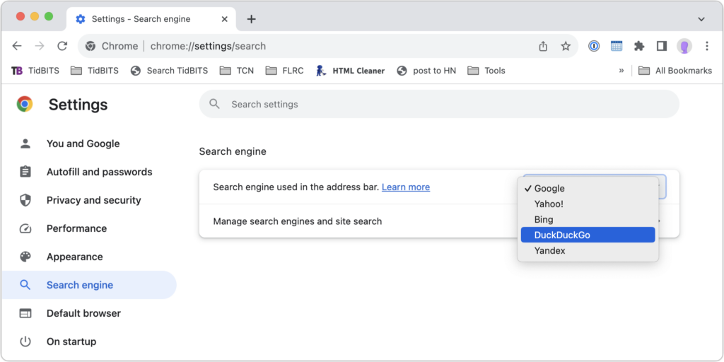Chrome search engine