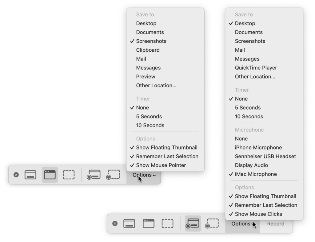 Control Bar menu