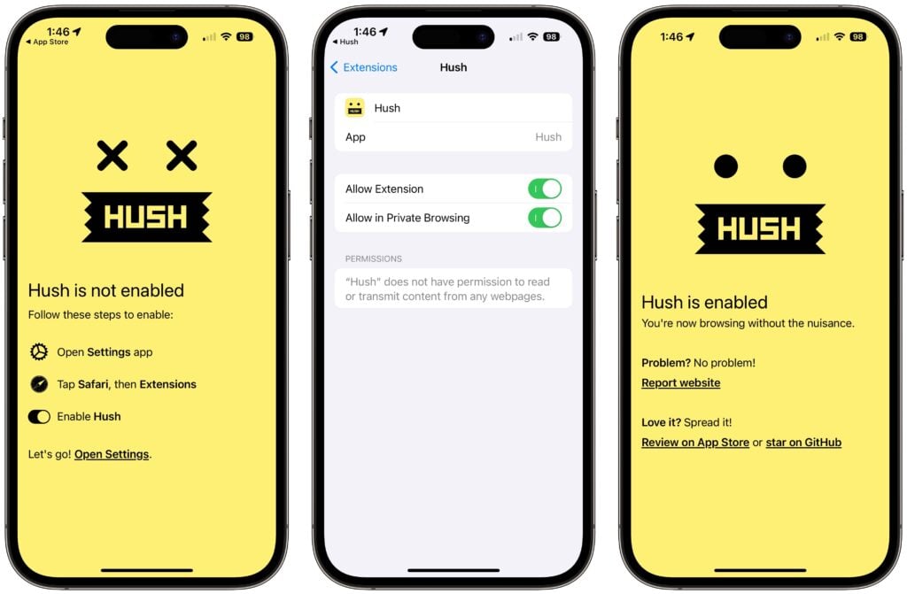 Hush setup for iPhone