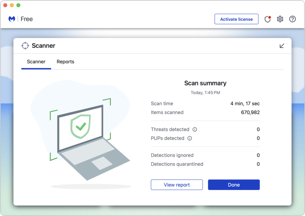 Malwarebytes scan results summary