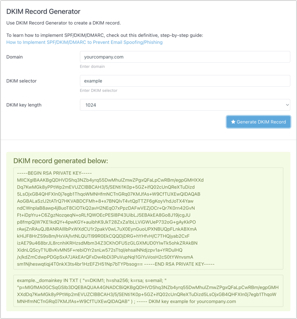 DKIM record example