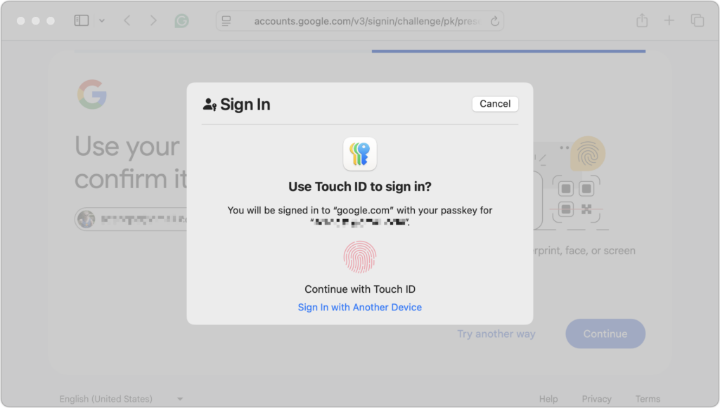 Google Account passkey sign-in
