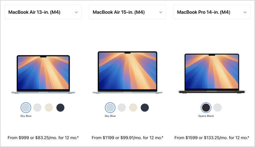 MacBook comparison M4
