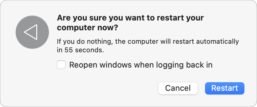 Mac restart dialog