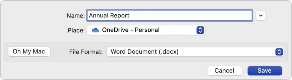 Word Save dialog On My-Mac
