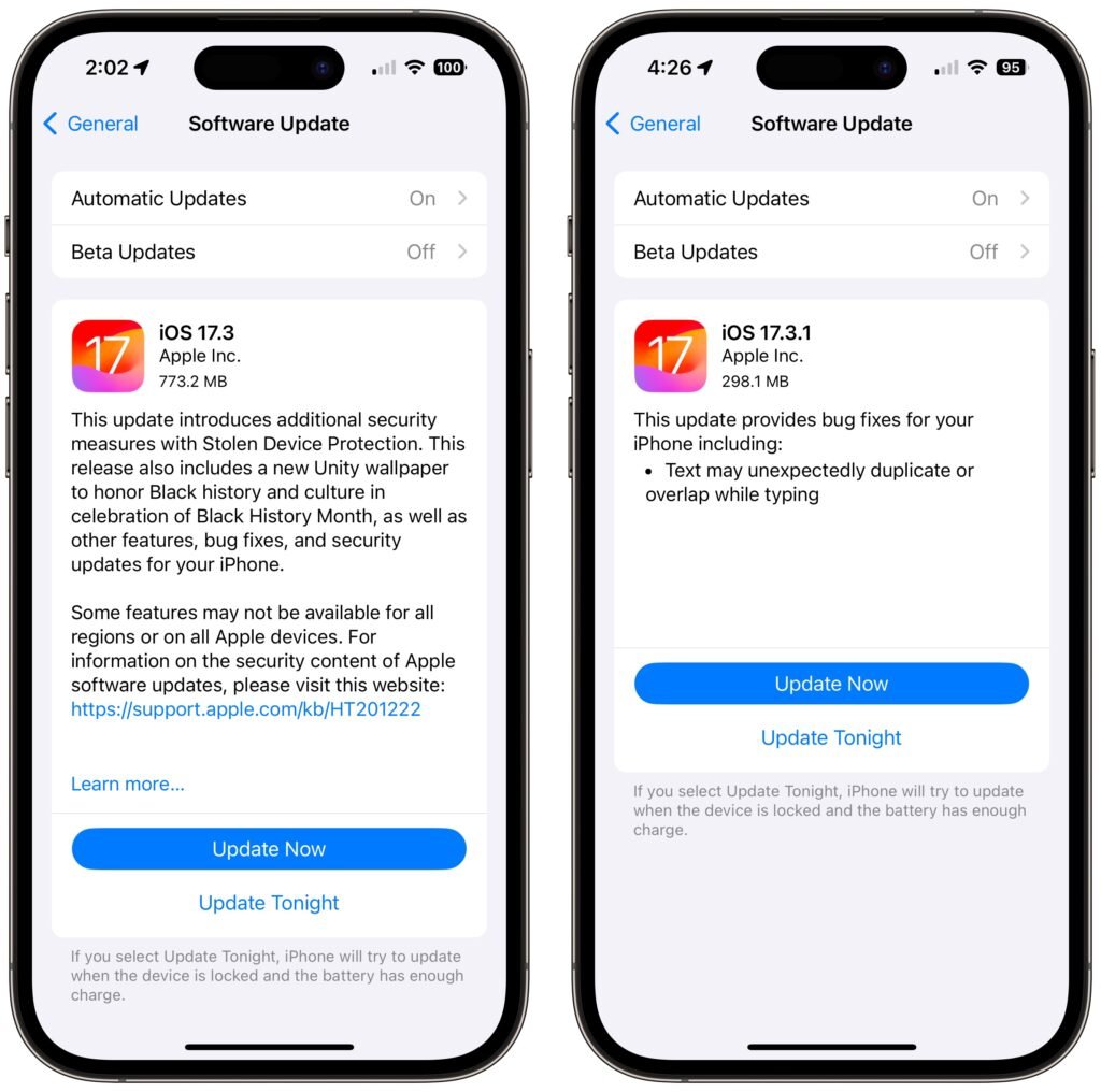 iOS update examples