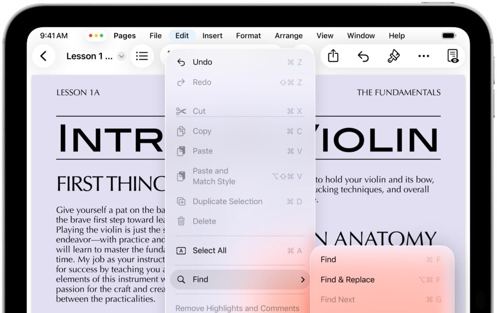 iPadOS 26 menu bar